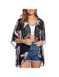 EyonMe - Kimono de playa con estampado floral para mujer