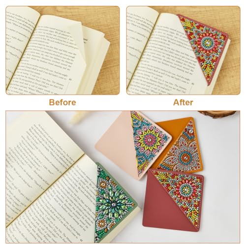 AUAUY 4PCS 5D Diamond Painting Bookmark Kit, Color Flowers Painting Diamonds Mark Pages Books, Bookmarks with Diamonds for Kids and Adults, Book Markers for Birthday Gifts