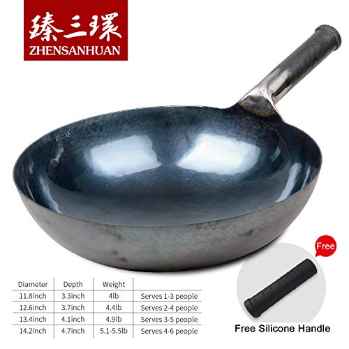 ZhenSanHuan Chinese Hand Hammered Iron Woks and Stir Fry Pans, Non