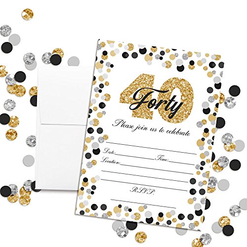 Confetti-Polka-Dot-40th-Birthday-Party-Invitations-20-5x7-Fill-In-Cards-with-Twenty-White-Envelopes-by-AmandaCreation