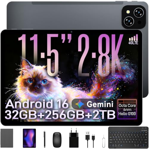 TABWEE T12Pro Android 16 Tablet con Teclado - 2.8K BOE QHD+ Display, Tablet 11 Pulgadas, Helio G100, 32 GB RAM+256 GB ROM, 8000 mAh, 13 MP+8 MP, Widevine L1, Gemini AI, Tablet 4G (4 Años de Garantía)