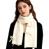 Caissip Winter Scarfs for Women Rich Solid Colors Chunky Knitted Scarf with Bow Fashion Warm Pashmina Shawl Wraps Scarves
