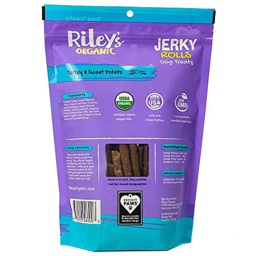 Riley's Organic Dog Jerky Treats - Dog Training Treats Made in USA - Turkey & Sweet Potato - 6" Soft Jerky Treats for Dogs - Easy Snap for Any Size Dog - 16 oz