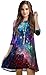Casual Knee-length Lose Fit Tunic Dress for Women Print Corlorful Cosmic Galaxy, One Size