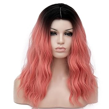 Amback Medium Length Dye Dark Roots Wig Cosplay Wigs For Women