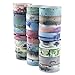 Buluri 24 Rolls Decorative Washi Masking Tape Set, Watercolor Paintings Masking Adhesive Tape for DIY Crafts, Gift Wrapping, Christmas Party Supplies