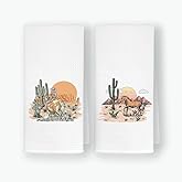QODUNG Retro Western Country Cowgirl Horse Cactus Desert Sunset Soft Kitchen Towels Dishcloths 16x24 Inch Set of 2 Wild West Drying Cloth Hand Towels Tea Towels for Kitchen