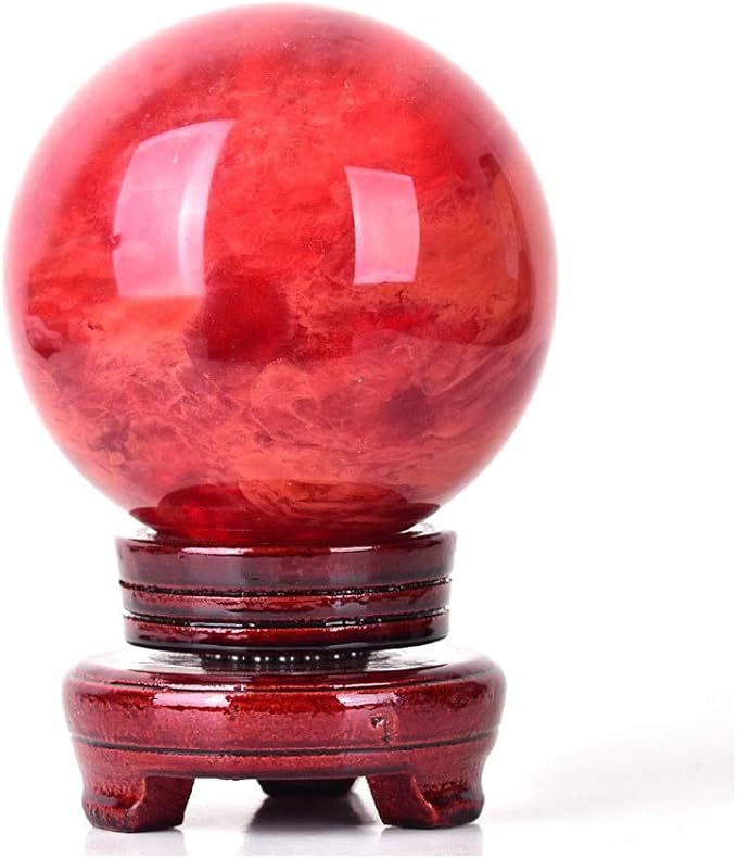 OMING Crystal ball Natural Red Crystal Sphere, Rare Red Power Stone