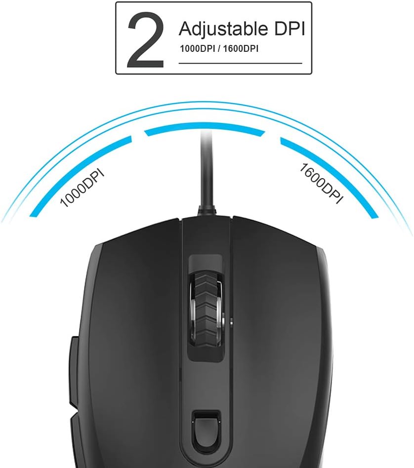 TECKNET Alpha USB Mouse, Wired High Defintion Optical Desktop Mouse With 3600 DPI Tracking, Gaming Grade Sensor, 6 Buttons - Image 3