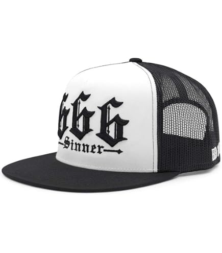 666 Sinner Trucker Cap for Men – Flat Bill 5-Panel Mesh Hat – 3D