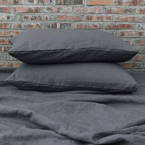 Linenshed Housewife Washed Linen Standard Pillowcases (Set of 2) Lead Gray (20Wx28L)