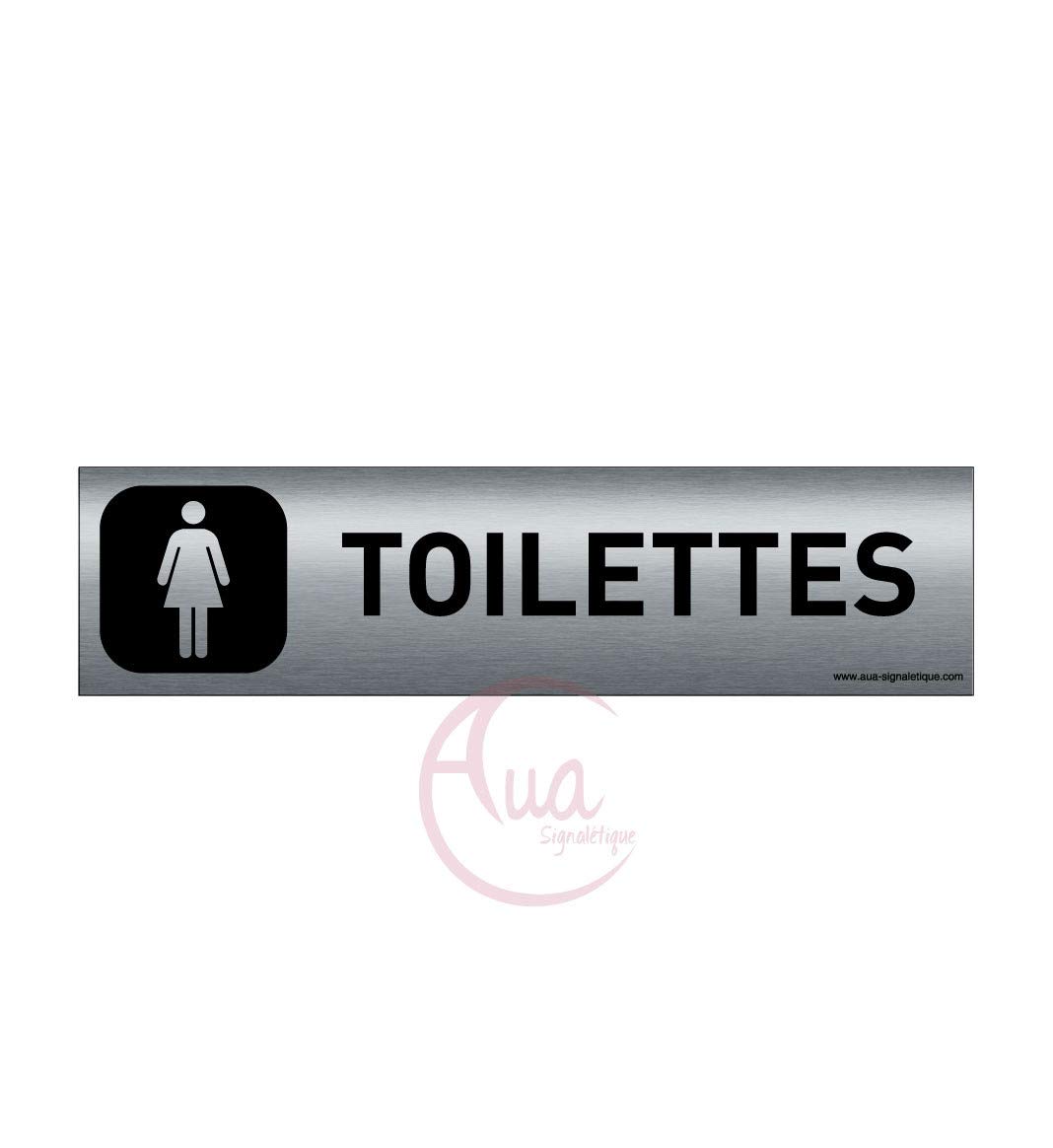 AUA SIGNALETIQUE - Plaque Aluminium brossé imprimé AluSign DARK - 200x50 mm - Double Face adhésif au dos (Toilettes Femme) — image 1