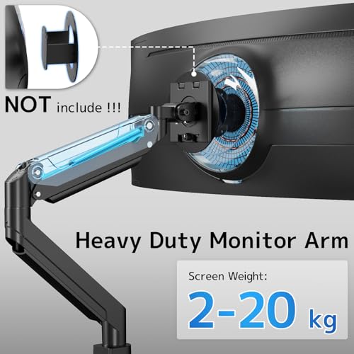 PUTORSEN 17-49 Inch Monitor Mount, Max 20 kg, Premium Aluminium Screen Mount for Flat/Curved Monitor with VESA 75 x 75/100 x 100 mm, Gas Spring Monitor Desk Mount