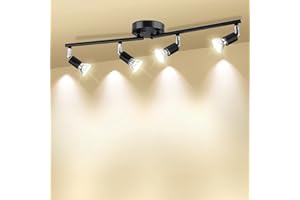 HURYEE Track Lighting Kit, 4 Head Foldable Ceiling Spot Light with GU10 Socket for Kitchen Hallyway Bedroom Fixture Directional Accent Lamp