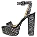 Bamboo Women's Single Band High Platform Sandal with Ankle Strap in Glitter, Black Glitter, 7.0 B (M) US