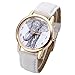 Top Plaza Black and White Sketch Elephant Dial Arabic Numerals Scale Rose Gold Case Leather Band Analog Quartz Wrist Watch-White