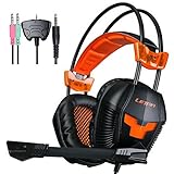 LETTON G20 PS4,Xbox 360 Gaming Headset Multi Function Pro Headphones with Microphone for PC/PS4/Xbox 360/ iPhone /Smart Phone /Laptop /iPad /Mobilephones(Black/Orange)