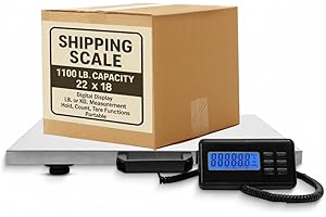 Houseables Shipping Scale, Platform Scale, Industrial, Heavy Duty, 1100 LB, Weight Machine for Luggage, Packages, Postal, Floor, Commercial, Package, Business, Weighing, Large Platform, Digital, 22x18