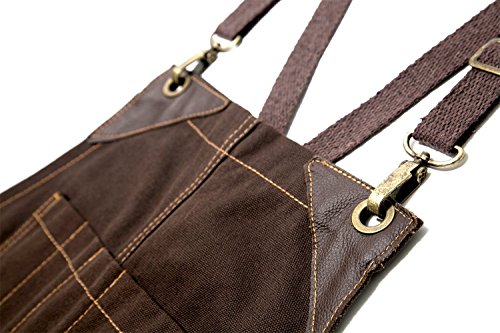 Cross-Back Apron - Coffee Brown Canvas - Split-Leg - Brown Leather