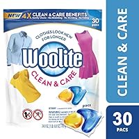 Woolite Clean & Care Pacs, Laundry Detergent Pacs, 30 Count, for Standard and HE Washers, Travel Laundry Packets