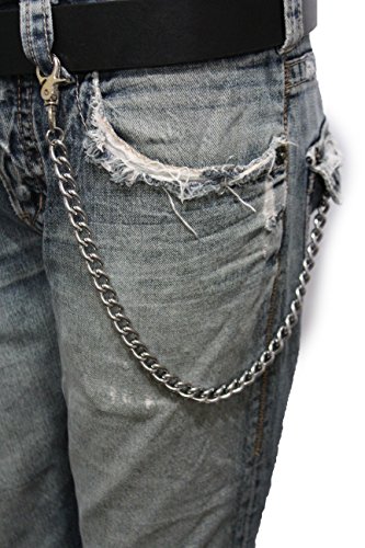 TFJ Men Wallet Chain Biker Fashion Jeans Keychain Classic Links Basic Plain Silver