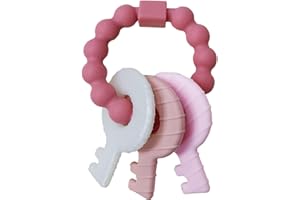 INTATIKOO Baby Teething Keys Toys 3 to 12 Months,Infants Toddler Sensory Chew Toys,Teether Toys for Baby Girl-Soft & Raised Texture to Soothe Gums,BPA Free (Pink)