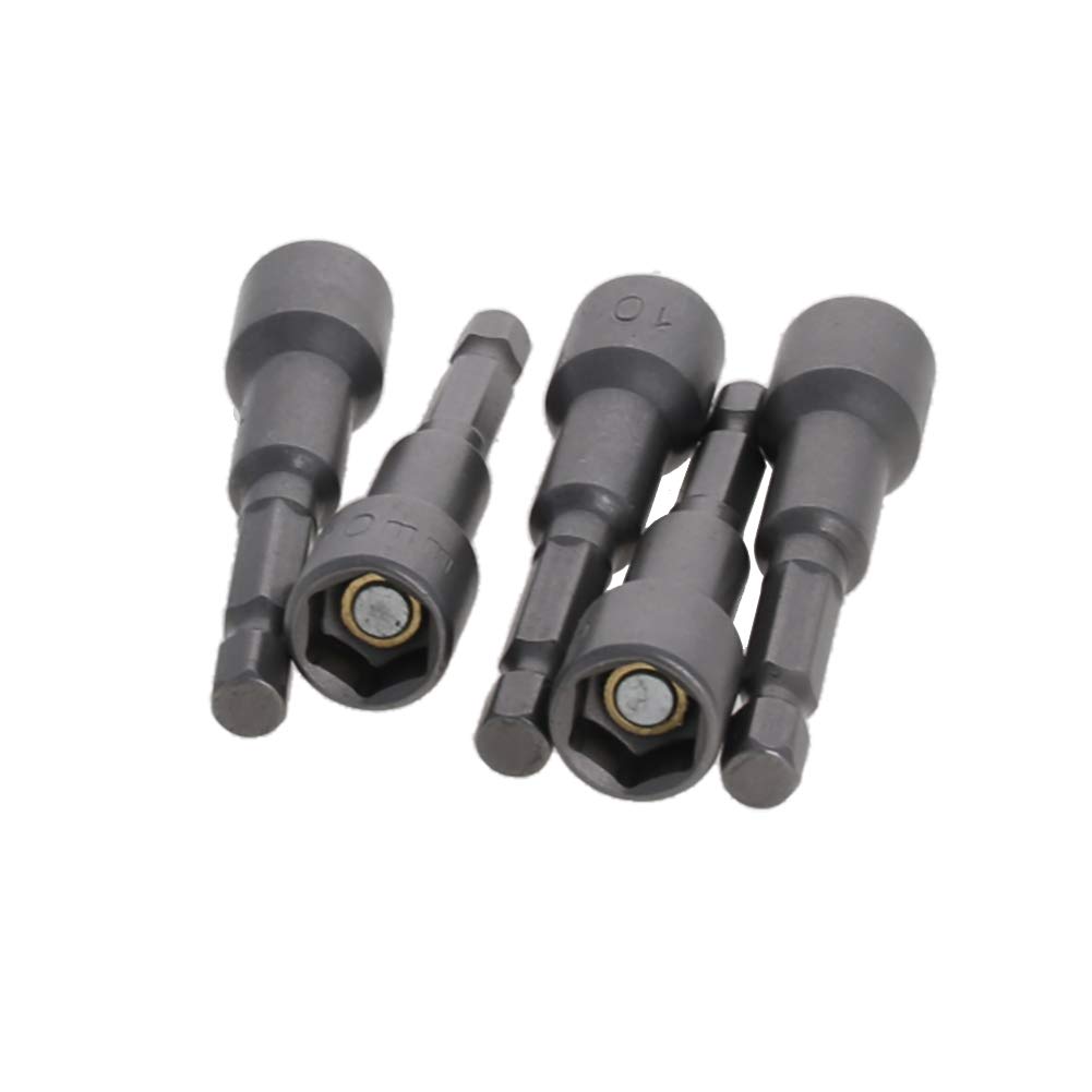 Utoolmart 1/4 Driver 10mm Hex Shank Socket Wrench Screw Magnetic Impact Nut Setters Adapter Electronic Quickly Change Electric Hand Drill 65mm Length 5pcs