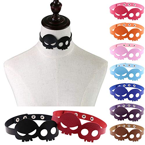Sexy-Cuoio-Punk-Gotico-di-Tendenza-delle-Donne-della-Ragazza-di-Halloween-Doppio-Cranio-Scheletro-Partito-della-Collana-del-Collare-del-Choker-Metal-Color-Rosa-Size-Gratuito