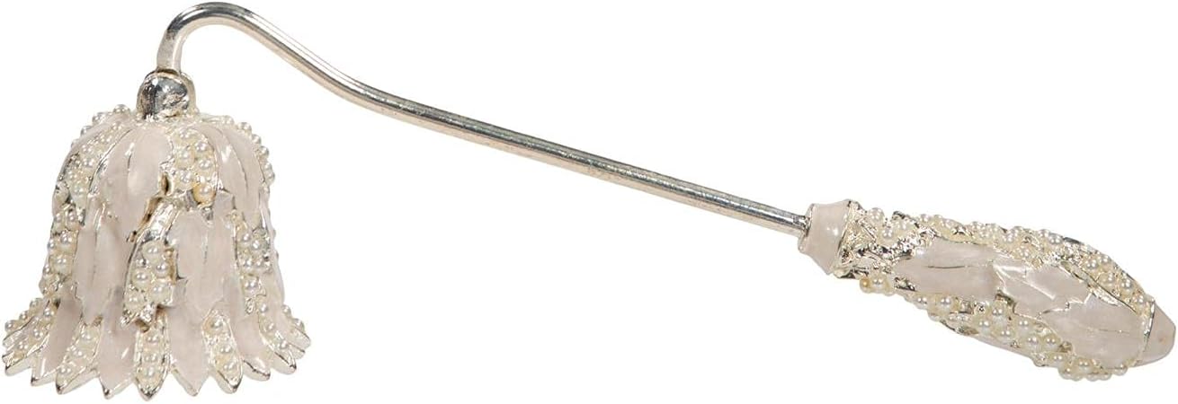 VINTAGE LEAVES CREAM SILVER ENAMEL METAL FAUX PEARLS CANDLE SNUFFER 20X4.5X4.5CM