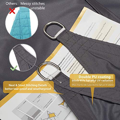 Sekey Sonnensegel Wasserdicht 3x4m Rechteckig mit Edelstahl Befestigungs Kit PES Polyester, Sonnenschutz 95% UV Schutz Windschutz Reißfest Wetterfest, für Balkon Garten, Anthrazit – Bild 4
