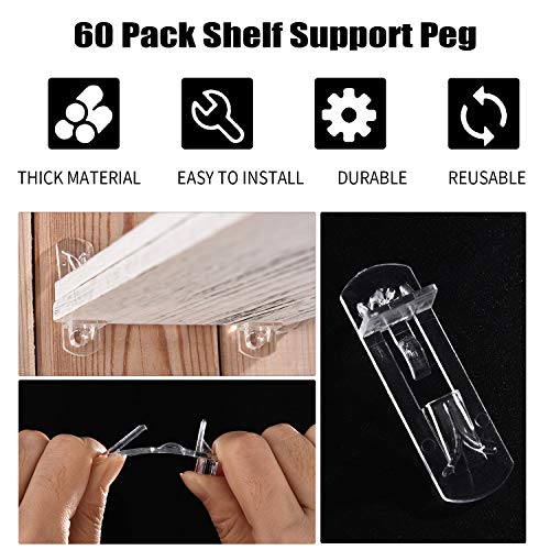 60 Pieces Shelf Support Peg Plastic Locking Shelf Support Peg Clear