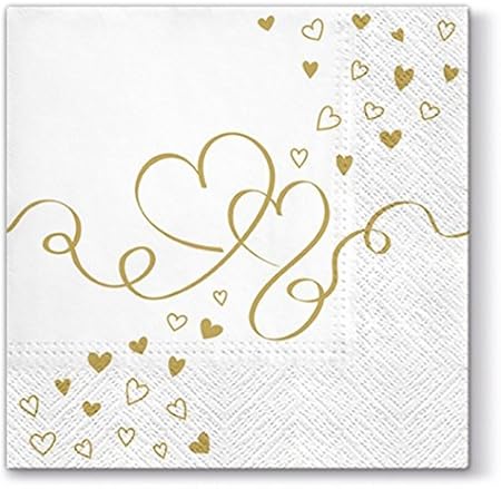 20 Servietten Goldene Herzen / Hochzeit / Liebe 33x33cm