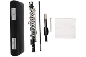 HERCHR Key of C Piccolo with PU Leather Box, Nickel-plated Piccolo Flute Instrument with Hard Protective Case Cleaning Rod Cloth Screwdriver for Beginners Students (Black)