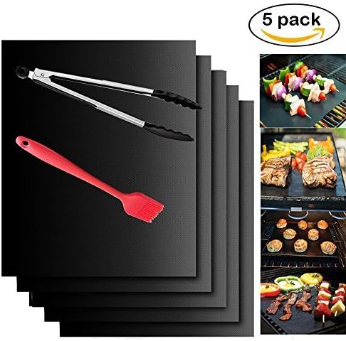 Lionsoul BBQ Grill Mats, Barbecue Baking Cooking Mats Set of 5-100% Non-Stick, FDA-Approved, Reusable and Easy to Clean - Works on Gas, Charcoal, Electric Grill, 16 x 13 Inch