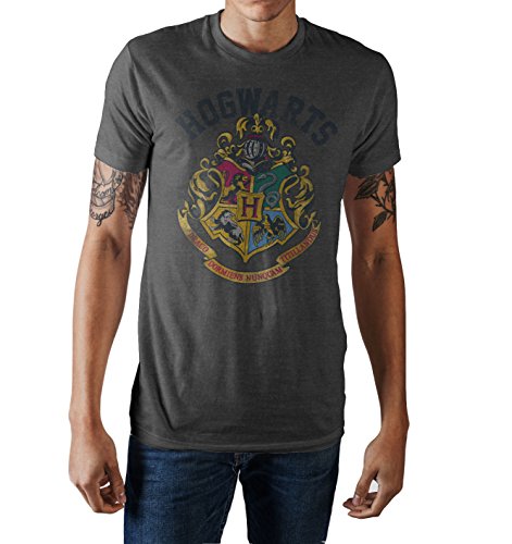 Harry Potter Hogwarts Crest Mens Soft Charcoal Heather T-Shirt L