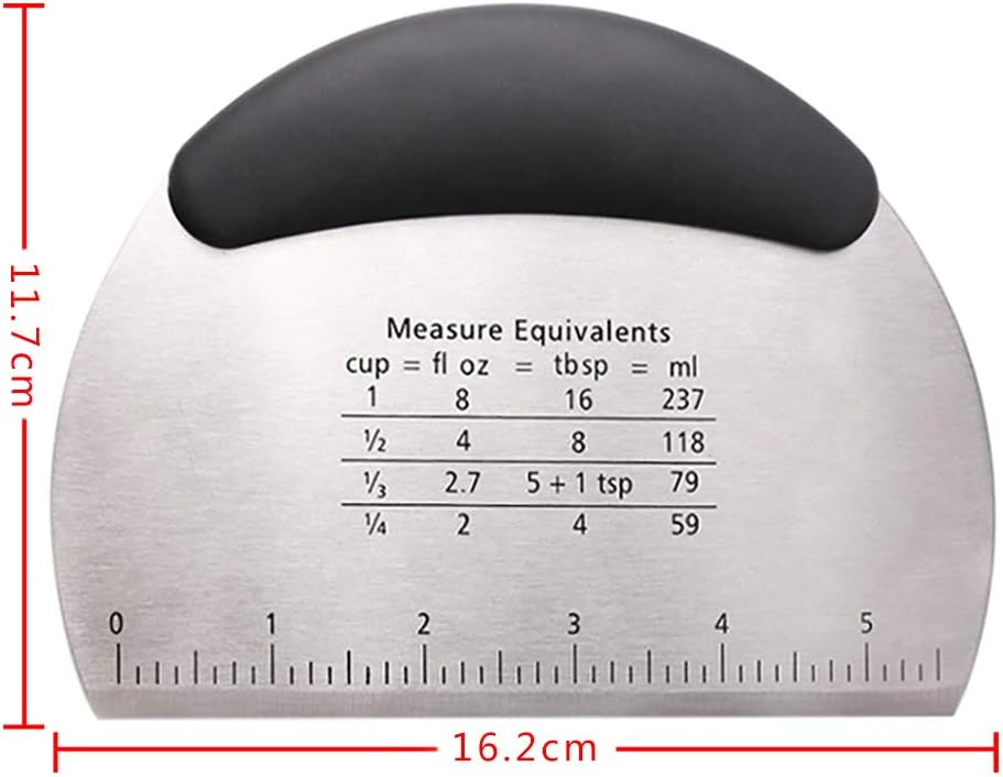 Dough Scraper, 3 Pcs Pastry Pizza Cutter Chopper with Handle and Measuring Scale, Stainless Steel, White - Image 3