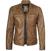 Decrum Mens Leather Jacket - Cafe Racer Style Real Lambskin Leather Jacket Men