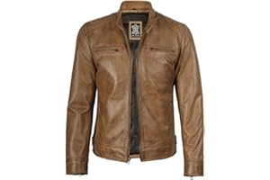 Decrum Mens Leather Jacket - Cafe Racer Style Real Lambskin Leather Jacket Men