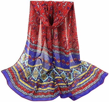 Zomup Spring Ethnic Printed Long Soft Scarf Elegant Wrap Shawl Floral Chiffon Scarves For Women (Red)