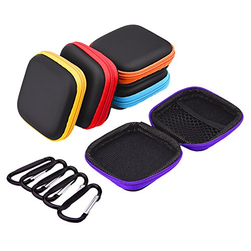 Sunmns 5 Piece In Ear Bud Earphone Headset Headphone Case Mini Storage Carrying Pouch Bag with Carabiners