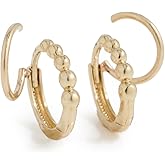 Zoe Chicco Women's 14k Gold Beaded Hinged Huggie Double Hoop Illusion Earrings, 14k Yellow Gold, One Size