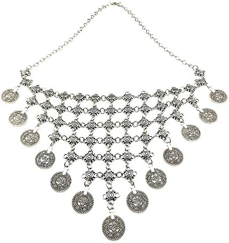 Fedo Retro fashion folk style carved ancient coins Tassel Necklace Silver