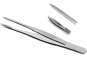 MEDSPO Professional Tweezers | Orthodontic Surgical Medical | Dental Bracket Placing Holding | Cotton Dressing Tissue Forceps | Direct Bonding | Serrated Suture Plier CE (Adson Needle Tweezer)