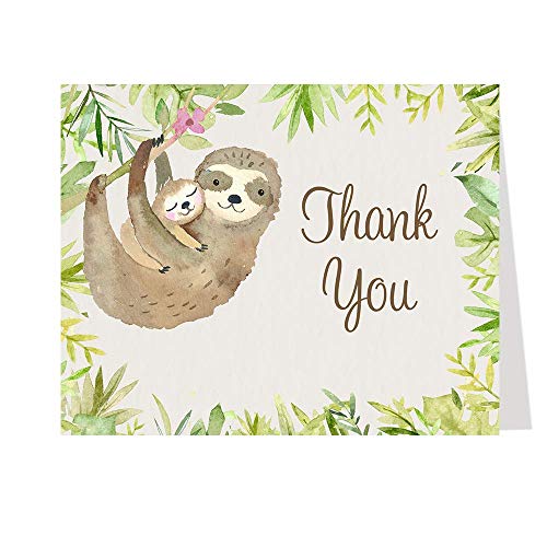 The Invite Lady Thank You Cards Baby Shower Sloth Jungle Notes With Envelopes (24 Count)