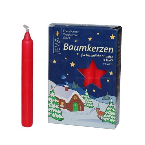 Sigro 12 Pieces Tree Candles, 15 x 125 mm, Wax, Red, One Size