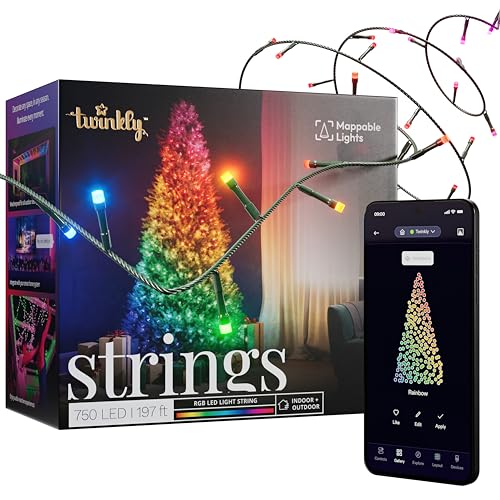 Twinkly Strings 750 RGB-LEDs, LED-Leuchten für den Außen- und Innenbereich, Smarte LED-Lichter, Kompatibel mit Alexa und Google Home, IP44, Weihnachtsdeko, App-Steuerung, Schwarzes Kabel, 60 m