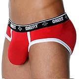 ONEFIT Men's Modal Thongs Underwear Sexy Breathable Panty Bikini Briefs Red M