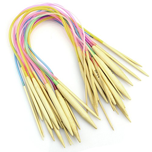 Hunulu 18Pcs 18Size 40cm Multicolor Tube Circular Bamboo Knitting Needles 2.0-10mm