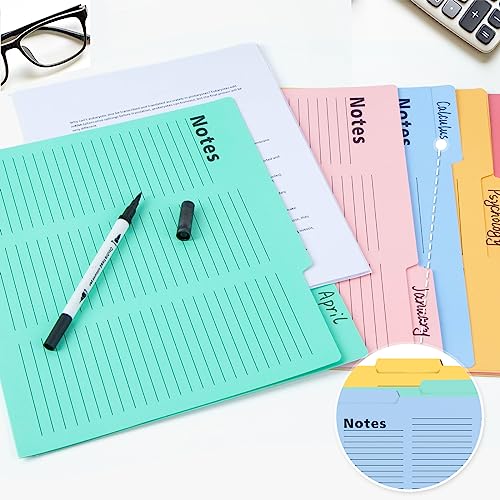 Koogel 16PCS Notes Tabbed File Folders, Lined File Folders 1/3 Cut Tab Letter Size File Folders 11.5 x 9.6 Inch Folders with Tabs 8 Vibrant Colors