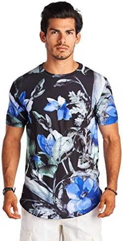 Forever21 21 Men Blue and Black Print Crew Neck Short Sleeve Shirt
